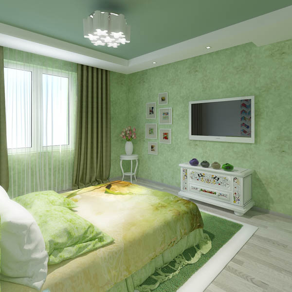 Зеленый в сочетании с белым - отличный подбор цветов для спальни