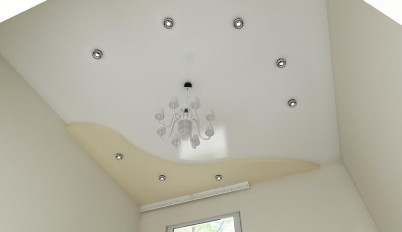 Дизайн потолка: два уровня, декоративные светильники
