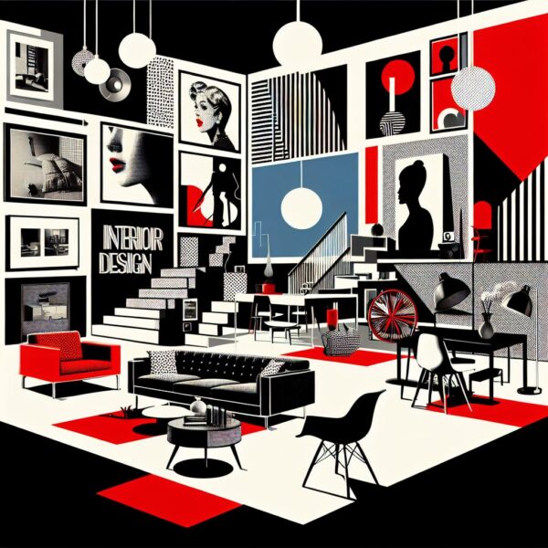 Пример дизайна интерьера в красно-белом-черном цветах